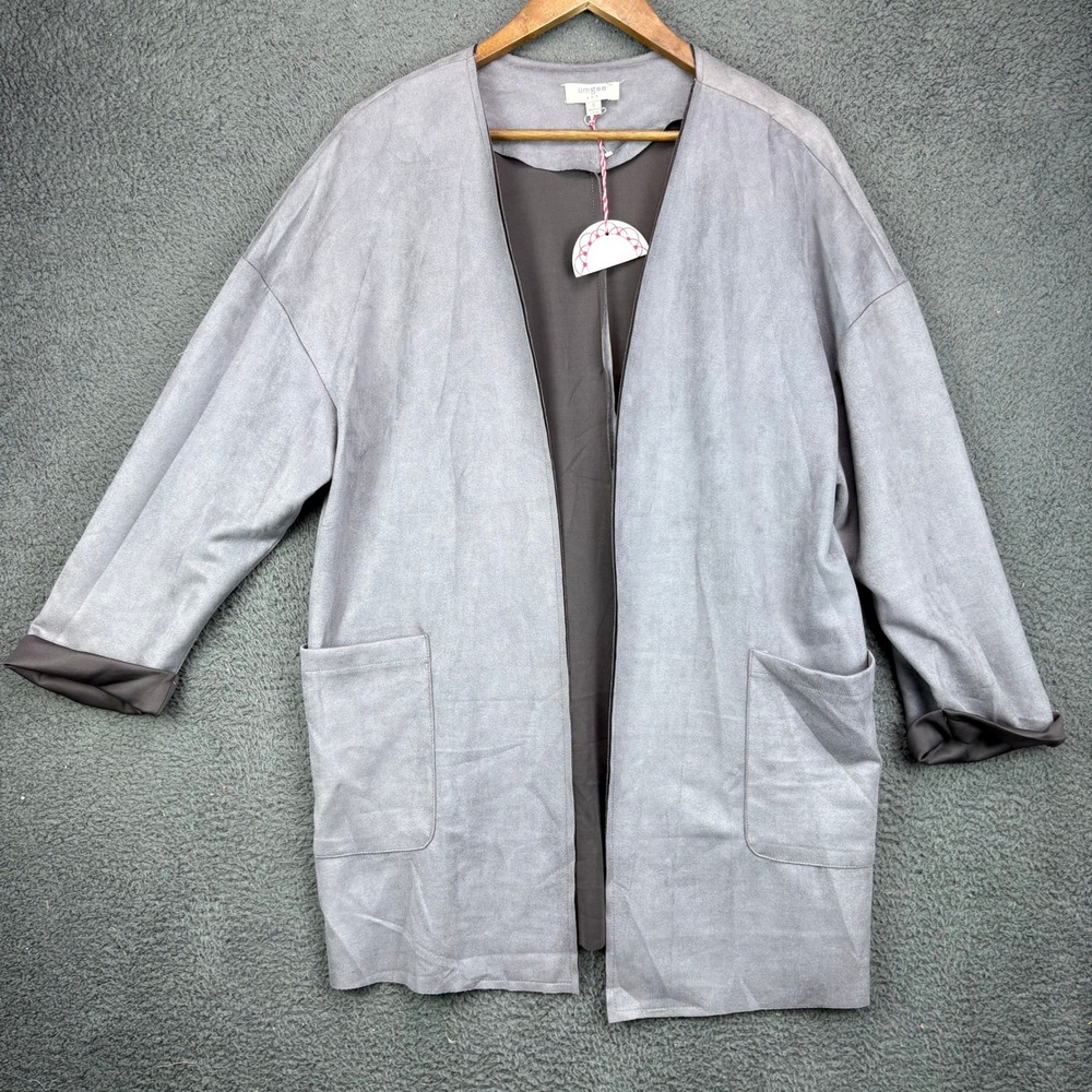 Umgee Womens Grey Faux Suede Open Front Duster Cardigan Jacket A4302 Small
